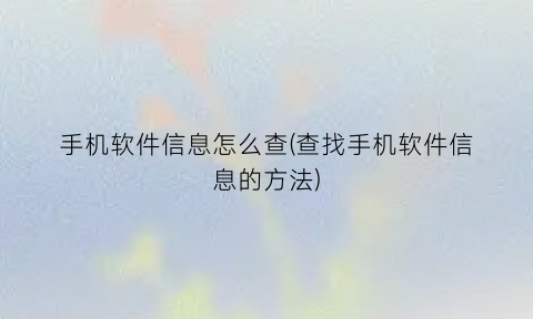手机软件信息怎么查(查找手机软件信息的方法)