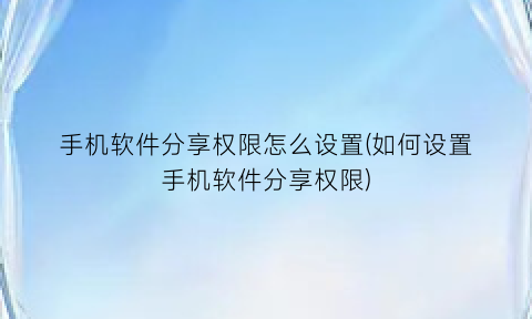手机软件分享权限怎么设置(如何设置手机软件分享权限)