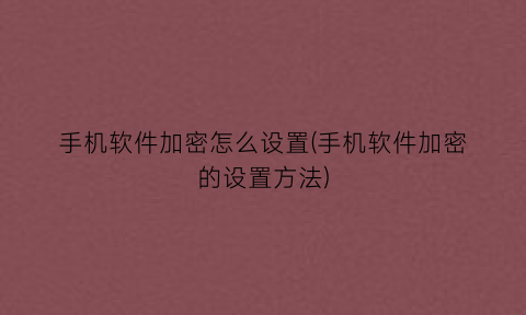 “手机软件加密怎么设置(手机软件加密的设置方法)