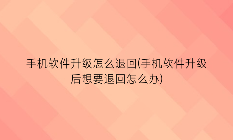 手机软件升级怎么退回(手机软件升级后想要退回怎么办)