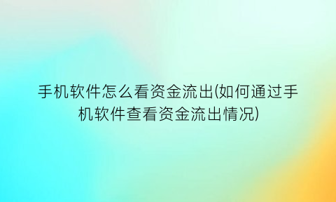 手机软件怎么看资金流出(如何通过手机软件查看资金流出情况)