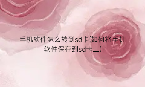 手机软件怎么转到sd卡(如何将手机软件保存到sd卡上)