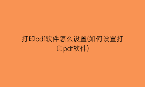 打印pdf软件怎么设置(如何设置打印pdf软件)