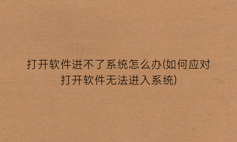 “打开软件进不了系统怎么办(如何应对打开软件无法进入系统)