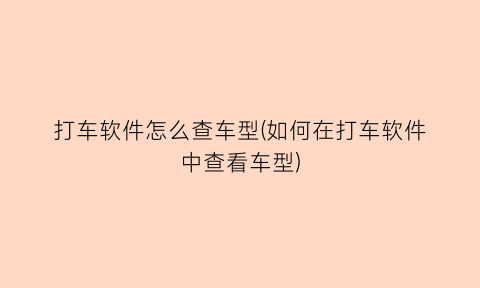 “打车软件怎么查车型(如何在打车软件中查看车型)
