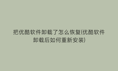 “把优酷软件卸载了怎么恢复(优酷软件卸载后如何重新安装)