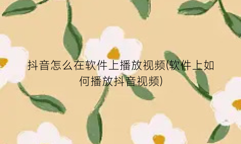 “抖音怎么在软件上播放视频(软件上如何播放抖音视频)