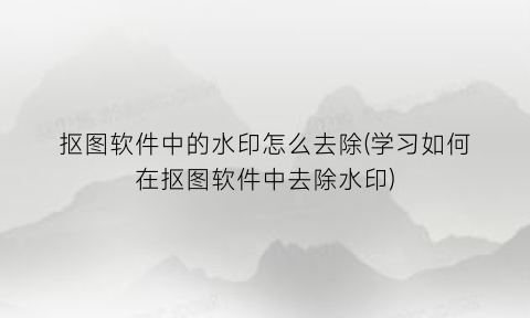 抠图软件中的水印怎么去除(学习如何在抠图软件中去除水印)