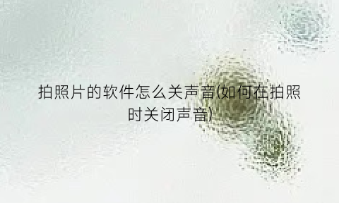 拍照片的软件怎么关声音(如何在拍照时关闭声音)