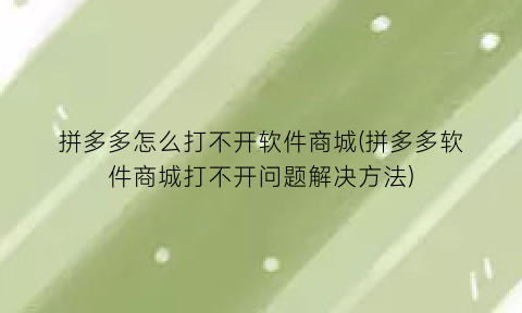 “拼多多怎么打不开软件商城(拼多多软件商城打不开问题解决方法)