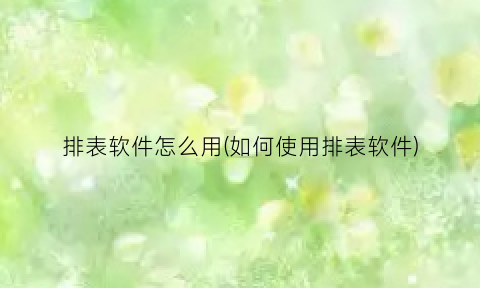 排表软件怎么用(如何使用排表软件)