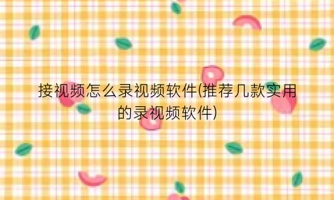 “接视频怎么录视频软件(推荐几款实用的录视频软件)