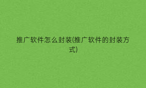 推广软件怎么封装(推广软件的封装方式)