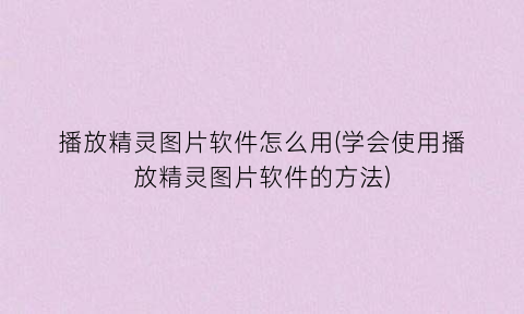“播放精灵图片软件怎么用(学会使用播放精灵图片软件的方法)