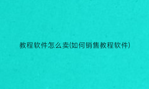 教程软件怎么卖(如何销售教程软件)