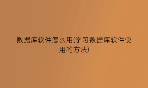 数据库软件怎么用(学习数据库软件使用的方法)