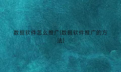 数据软件怎么推广(数据软件推广的方法)