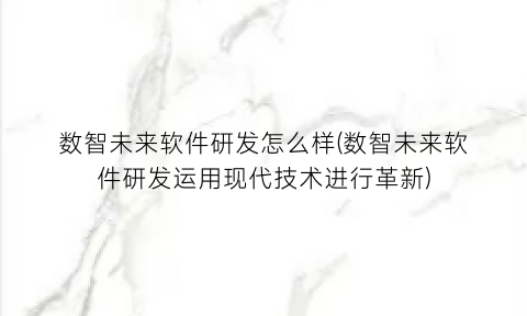 数智未来软件研发怎么样(数智未来软件研发运用现代技术进行革新)