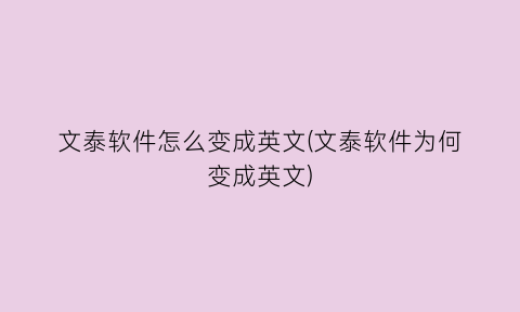 “文泰软件怎么变成英文(文泰软件为何变成英文)