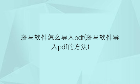 “斑马软件怎么导入pdf(斑马软件导入pdf的方法)