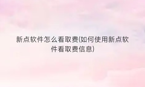 “新点软件怎么看取费(如何使用新点软件看取费信息)