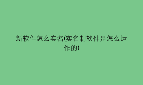 “新软件怎么实名(实名制软件是怎么运作的)