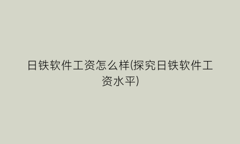 日铁软件工资怎么样(探究日铁软件工资水平)