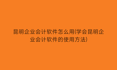 “昆明企业会计软件怎么用(学会昆明企业会计软件的使用方法)