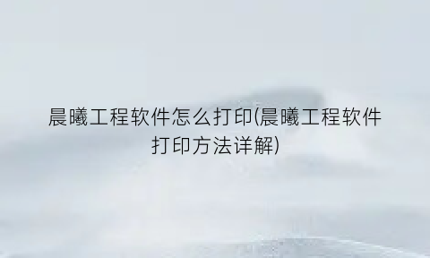 “晨曦工程软件怎么打印(晨曦工程软件打印方法详解)