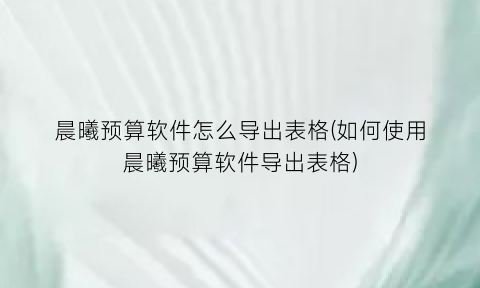 “晨曦预算软件怎么导出表格(如何使用晨曦预算软件导出表格)