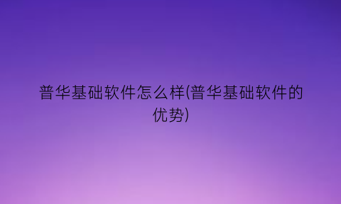 “普华基础软件怎么样(普华基础软件的优势)