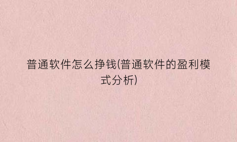 普通软件怎么挣钱(普通软件的盈利模式分析)