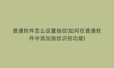 普通软件怎么设置指纹(如何在普通软件中添加指纹识别功能)