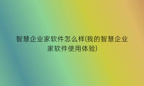 智慧企业家软件怎么样(我的智慧企业家软件使用体验)