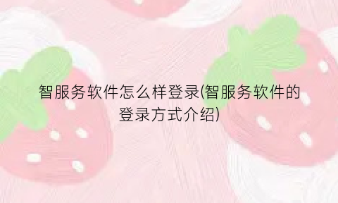 智服务软件怎么样登录(智服务软件的登录方式介绍)