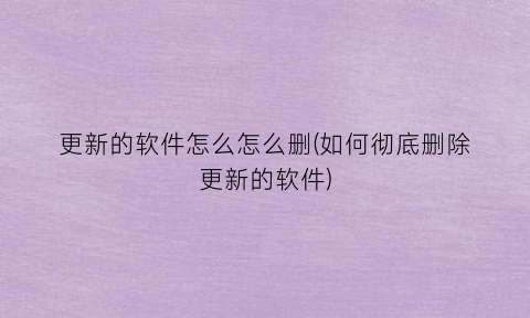 更新的软件怎么怎么删(如何彻底删除更新的软件)