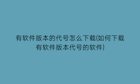 “有软件版本的代号怎么下载(如何下载有软件版本代号的软件)