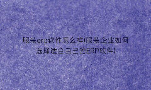 “服装erp软件怎么样(服装企业如何选择适合自己的ERP软件)
