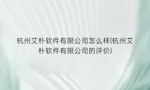 杭州艾朴软件有限公司怎么样(杭州艾朴软件有限公司的评价)