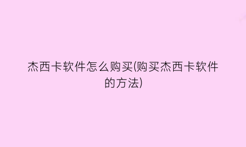 杰西卡软件怎么购买(购买杰西卡软件的方法)