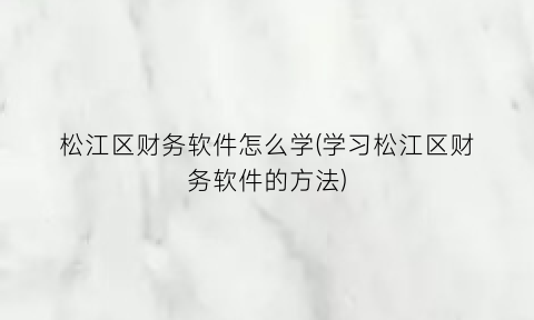 “松江区财务软件怎么学(学习松江区财务软件的方法)