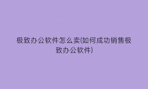 极致办公软件怎么卖(如何成功销售极致办公软件)