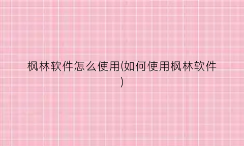 “枫林软件怎么使用(如何使用枫林软件)