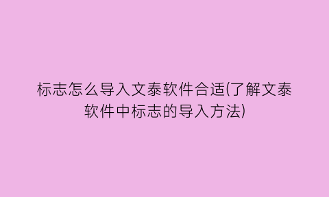 标志怎么导入文泰软件合适(了解文泰软件中标志的导入方法)