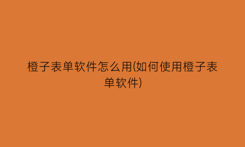 橙子表单软件怎么用(如何使用橙子表单软件)