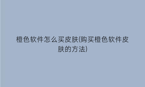 橙色软件怎么买皮肤(购买橙色软件皮肤的方法)