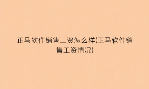 “正马软件销售工资怎么样(正马软件销售工资情况)