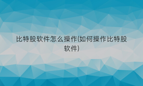 比特股软件怎么操作(如何操作比特股软件)