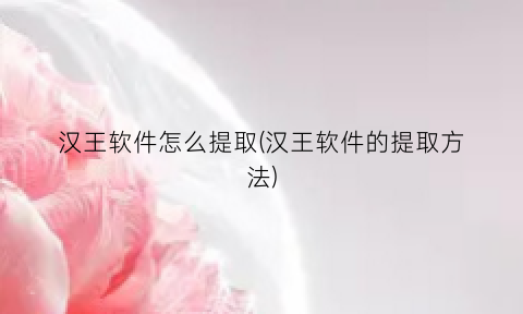“汉王软件怎么提取(汉王软件的提取方法)