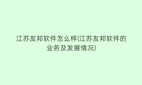 江苏友邦软件怎么样(江苏友邦软件的业务及发展情况)